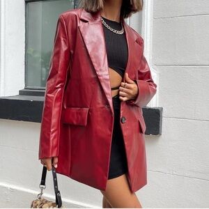 Princess Polly Burgundy Faux Leather Blazer